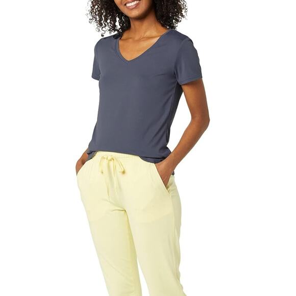 Set of 2 Activewear V-neck Stretch T-Shirts, Small, Lime Green & Gray - Picture 5 of 10